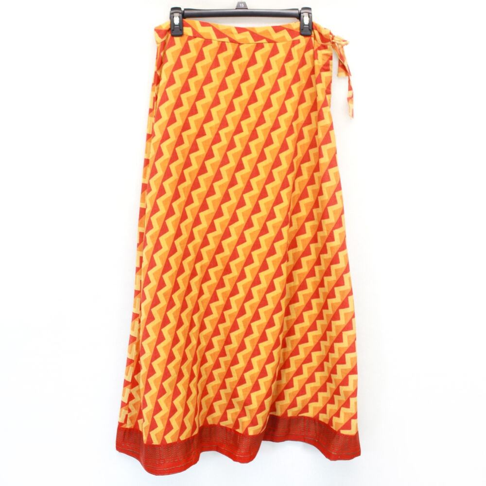 Westside Vtg Geometric Orange Light Tie Waist Ethnic Style Cotton Skirt Small